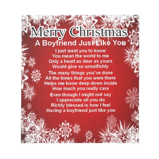 Boyfriend Poem - Weihnachtsdesign Notizblock (Vorderseite)