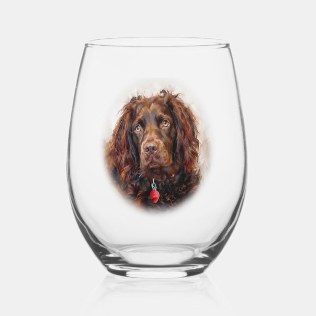 Boykin Spaniel Impressionist Painting Weinglas Ohne Stiel (Vorderseite)