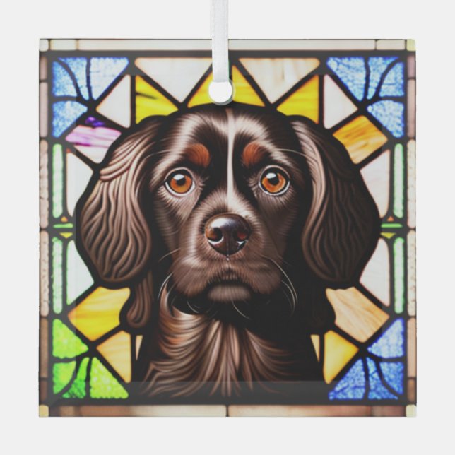 Boykin Spaniel "Stains Glass" Ornament Aus Glas (Vorderseite)