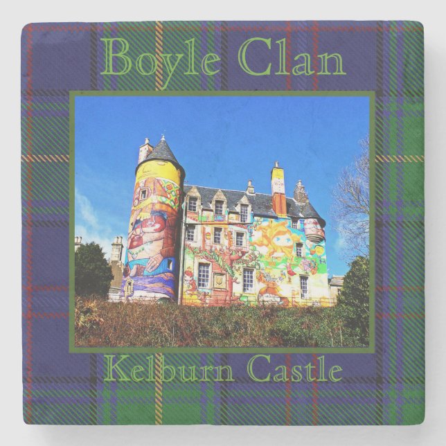 Boyle Scottish Clans Kelburn Castle Foto Tartan Steinuntersetzer (Vorderseite)