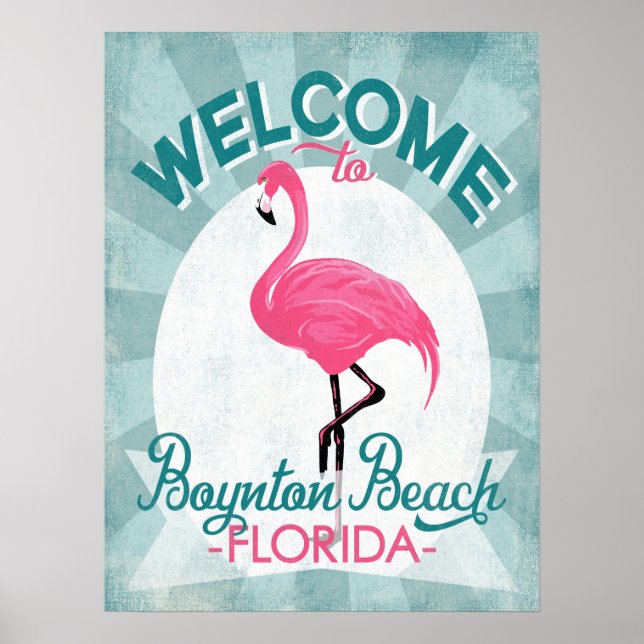 Boynton Beach Florida Pink Flamingo Retro Poster (Vorne)