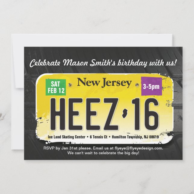 Boy's 16. Geburtstag New Jersey Lizenz Einladung (Vorderseite)