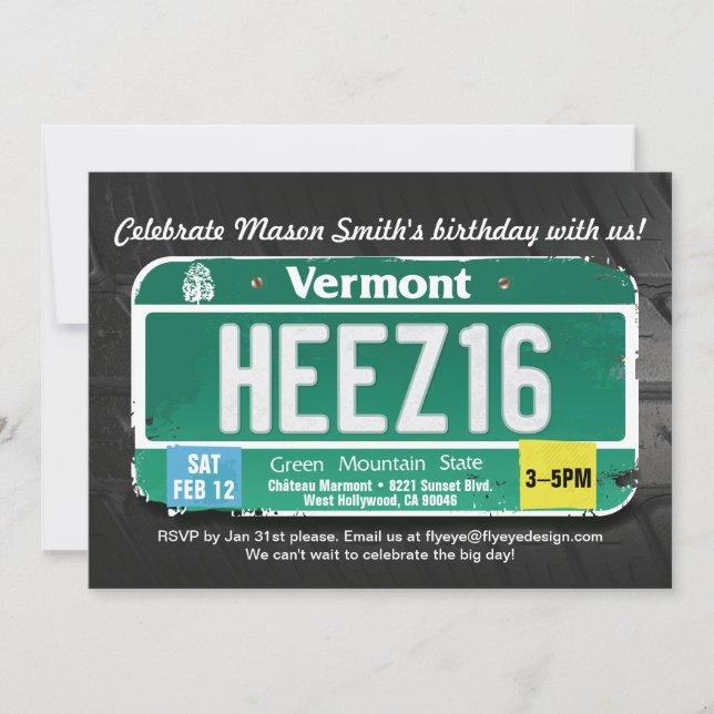 Boy's 16. Geburtstag Vermont Lizenz Einladung (Vorderseite)