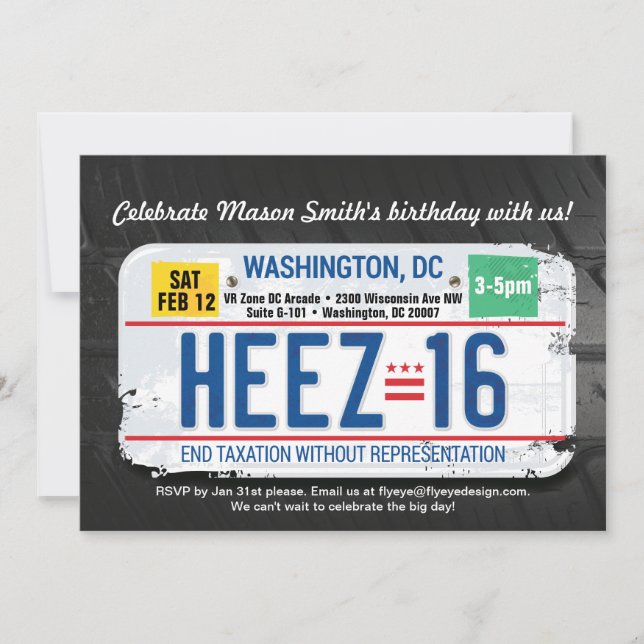 Boy's 16. Washington DC License Invite Einladung (Vorderseite)