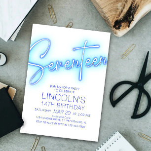 Boys 17th Neon Pool Anniversaire Invitation