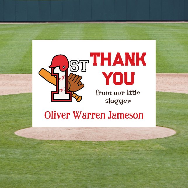 Boy's 1. Geburtstag Baseball Dankeskarte (boy's baseball 1st birthday thank you card)