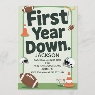 Boy's 1st Birthday First Year Down - Football Bday Einladung
