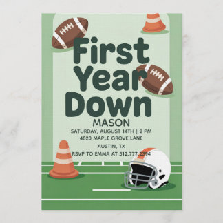 Boy's 1st Birthday First Year Down - Football Bday Einladung