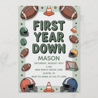 Boy's 1st Birthday First Year Down - Football Bday Einladung