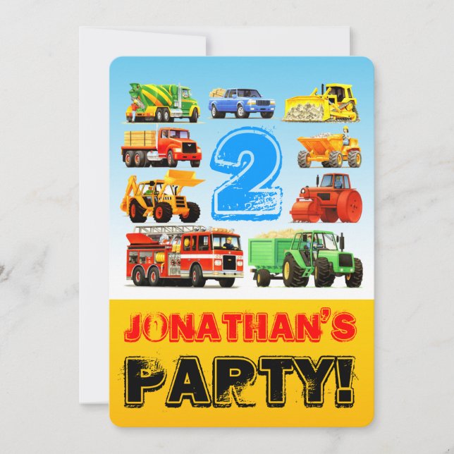 Boys 2. Geburtstag LKW Party Einladung (Vorderseite)