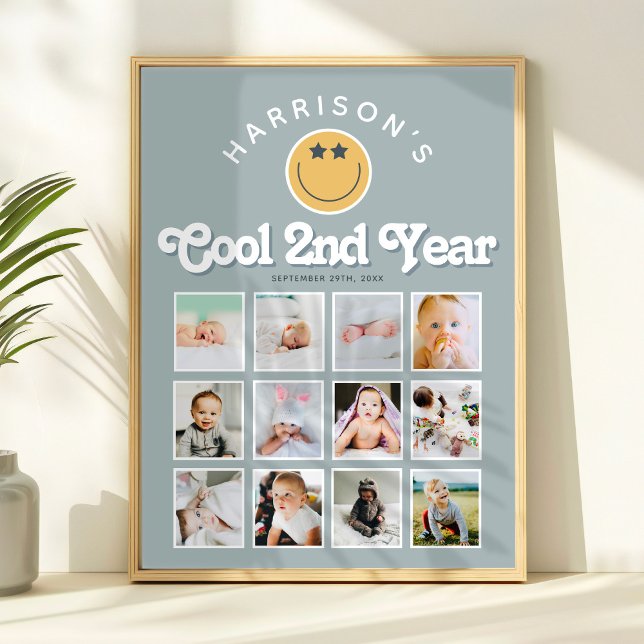 Boys 2nd Year Two Cool Birthday Photo Collage Poster (Von Creator hochgeladen)