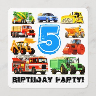 Boys 5th Birthday Construction Truck Party Einladung