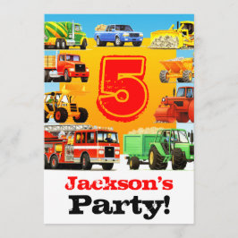 Boys 5th Birthday Construction Trucks Party Einladung