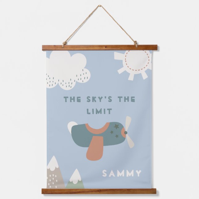 Boys Airplane Sky ist das Personalisierte Limit Wandteppich Mit Holzrahmen (Vorderseite)
