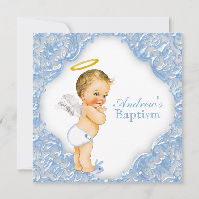 Boys Angel Baptisse Christening Einladung (Vorderseite)