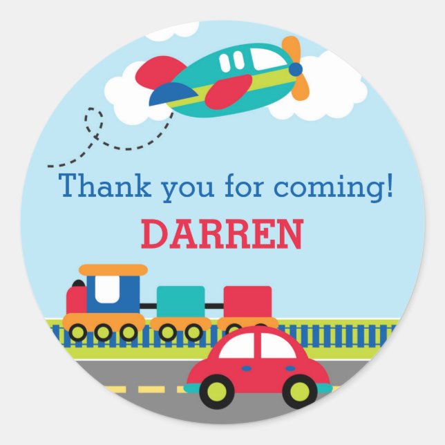 Boys Anniversaire Favoriser Stickers (Transport) (Devant)