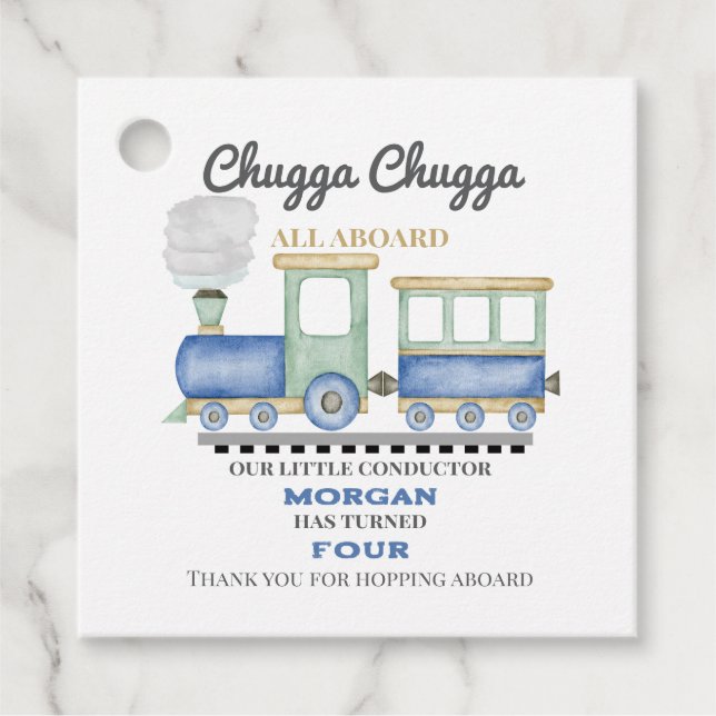 Boy's Any Age Birthday Blue Train Chugga Choo   Geschenkanhänger (Vorderseite)