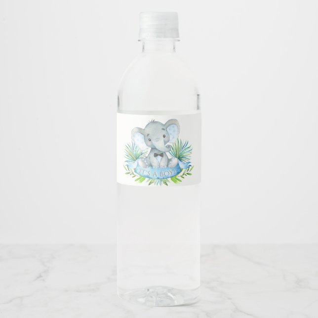 Boys Baby Elephant Baby Dusche Wasser Flaschen Lab (Vorderseite)