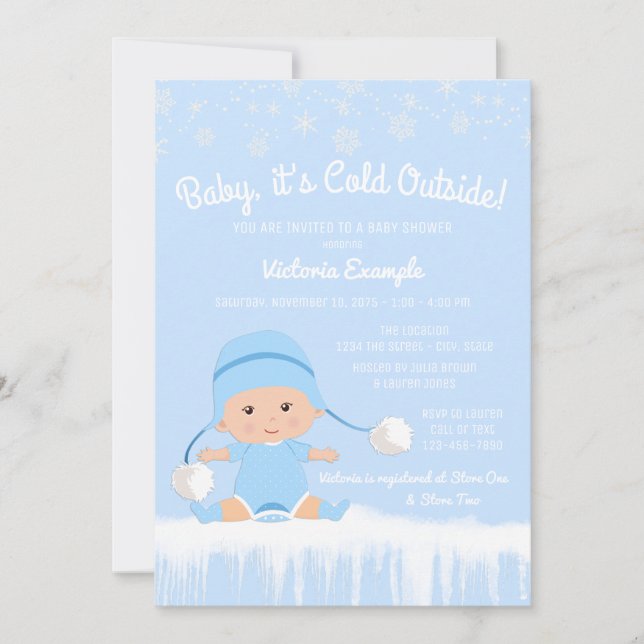 Boys Baby seine kalte Außendusche Blue Winter Baby Einladung (Vorderseite)