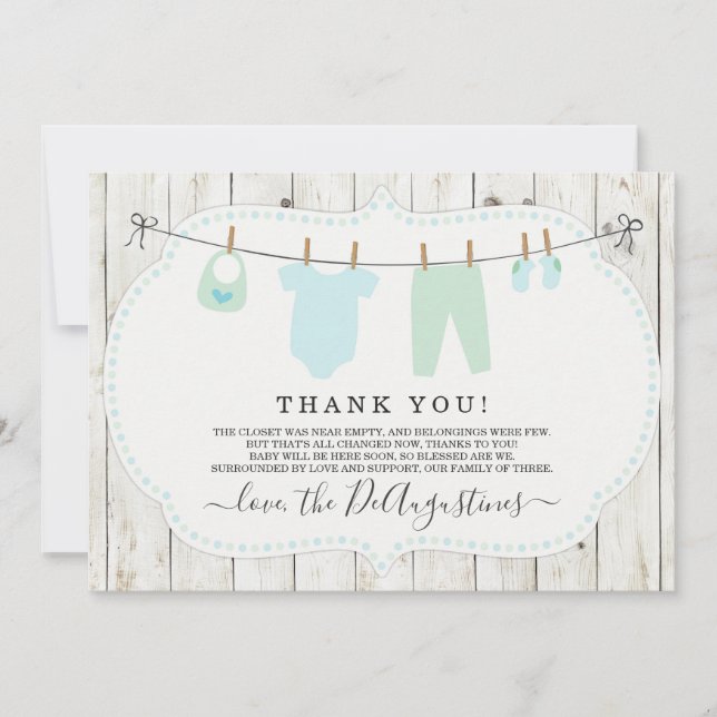 Boys Baby shower Carte de remerciements - Rustique (Devant)