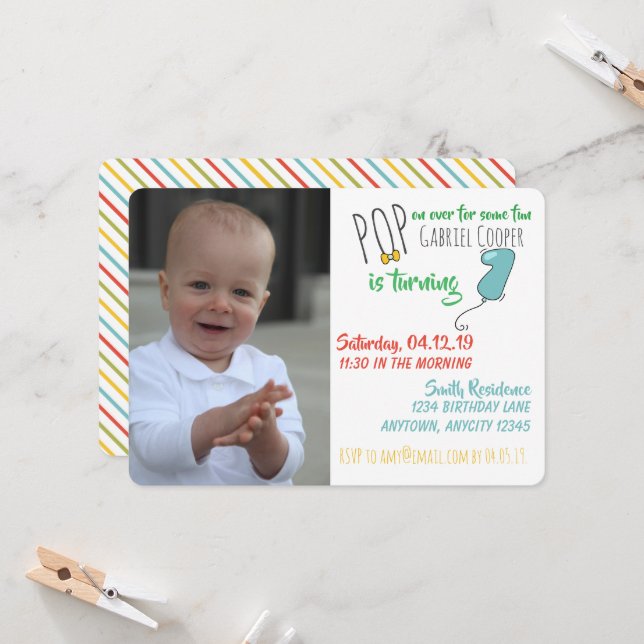 Boys Balloon 1st Birthday Invitation - Téléchargea (Devant/Arrière en situation)