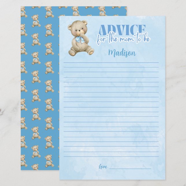 Boys Balloon Bärenberater für Mama Shower Game (Vorne/Hinten)