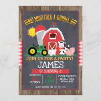 Boys Barnyard Chalkboard Geburtstagseinladung
