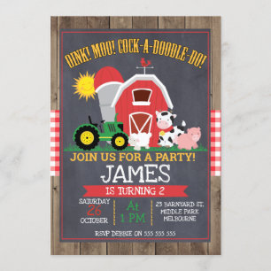 Boys Barnyard Chalkboard Geburtstagseinladung Einladung