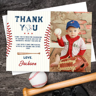 Boys Baseball Anniversaire Photo Carte de remercie