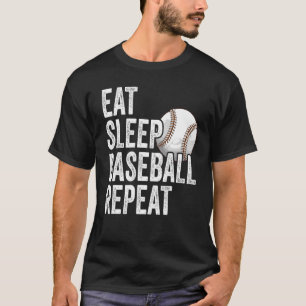 Boys Baseball essen schlafend Baseball wiederholen T-Shirt