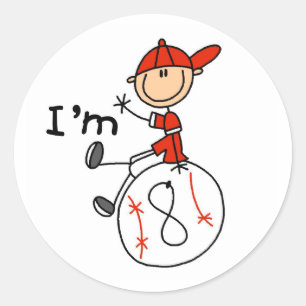 Boys Baseball Ich bin 8 Runder Aufkleber