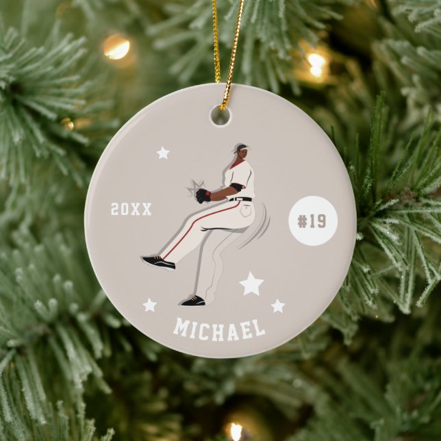 Boy's Baseball Player Team Jersey Nummer & Name Keramik Ornament (Baum)