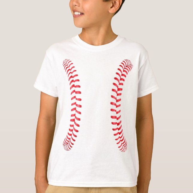 Boys Baseball Player Vertikale Sticks Nähte T-Shirt (Vorderseite)