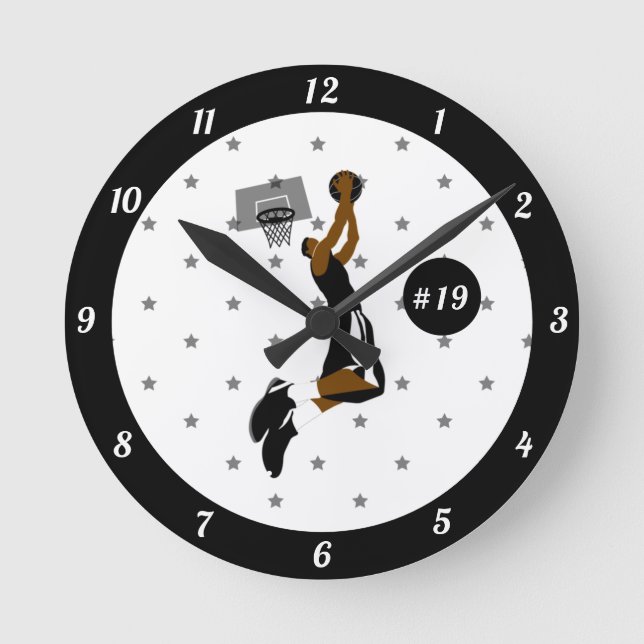 Boys Basketball Spieler Star Athletin Name & Numme Runde Wanduhr (Vorderseite)