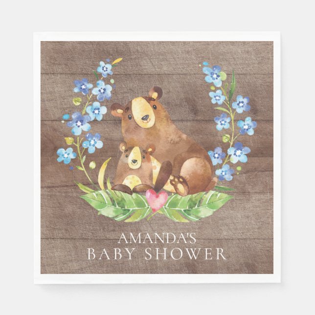 Boys Bear Baby Duschpapier Napkins Serviette (Vorderseite)