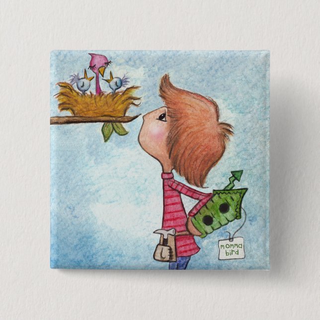 Boy's Birdhouse Gift-Zuhause Tweete Zuhause Button (Vorderseite)