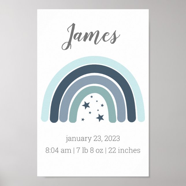Boys Birth Stats Poster Personalized Rainbow (Vorne)