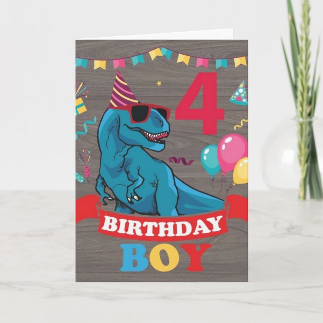 Boys Birthday Card - Dinosaur Celebration Karte (Vorderseite)