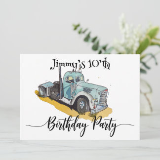 Boys Birthday Party Blue Semi Truck Einladung