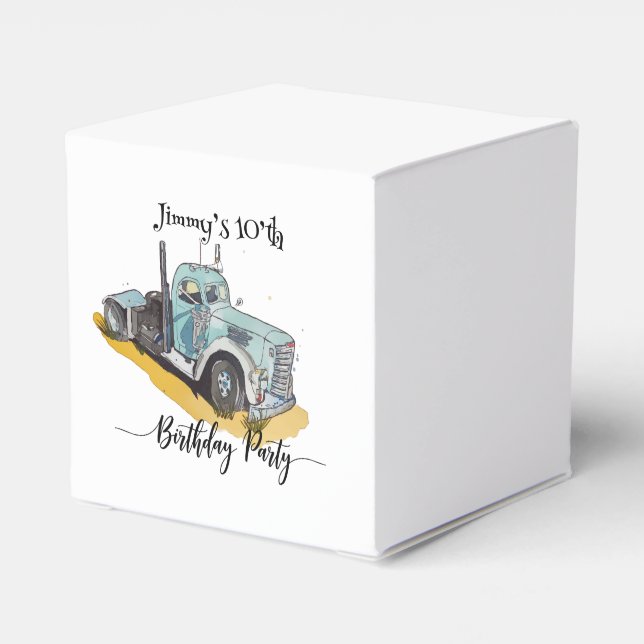 Boys Birthday Party Blue Semi Truck Geschenkschachtel (Rückseite)