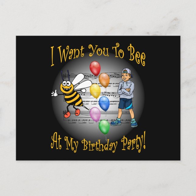 Boys Birthday Party Einladung ~ Biene ~ Ballons (Vorderseite)