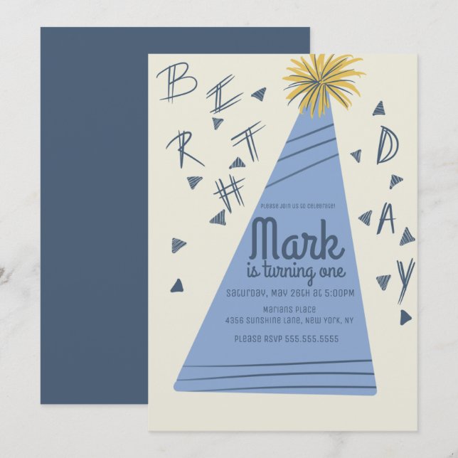 Boys Birthday Party Hat Letting Kraft Einladung (Vorne/Hinten)