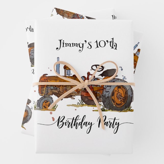 Boys birthday party with antique tractor design geschenkpapier set (Beispiel)