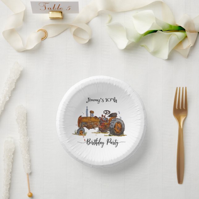 Boys birthday party with antique tractor design pappteller (Hochzeit)