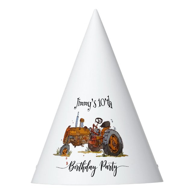 Boys birthday party with antique tractor design partyhütchen (Vorderseite)