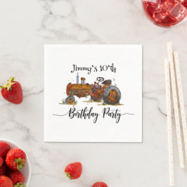 Boys birthday party with antique tractor design serviette