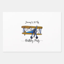 Boys birthday party with blue and yellow biplane geschenkpapier set