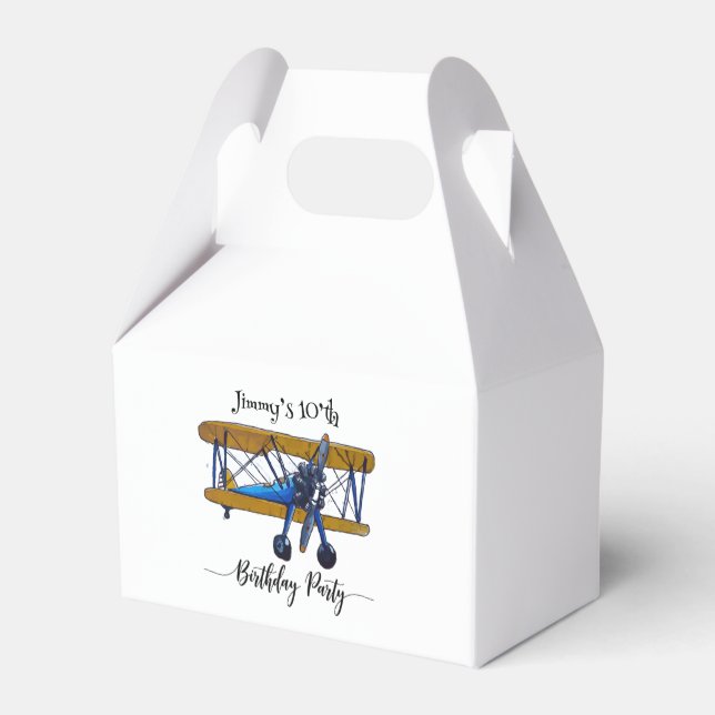 Boys birthday party with blue and yellow biplane geschenkschachtel (Rückseite)