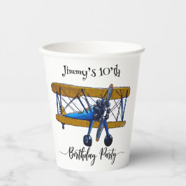 Boys birthday party with blue and yellow biplane pappbecher