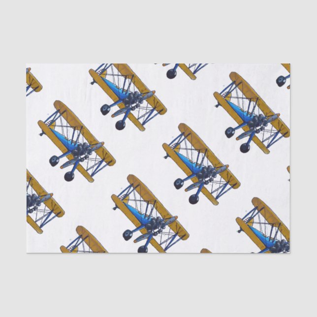 Boys birthday party with blue and yellow biplane seidenpapier (Vorderseite)